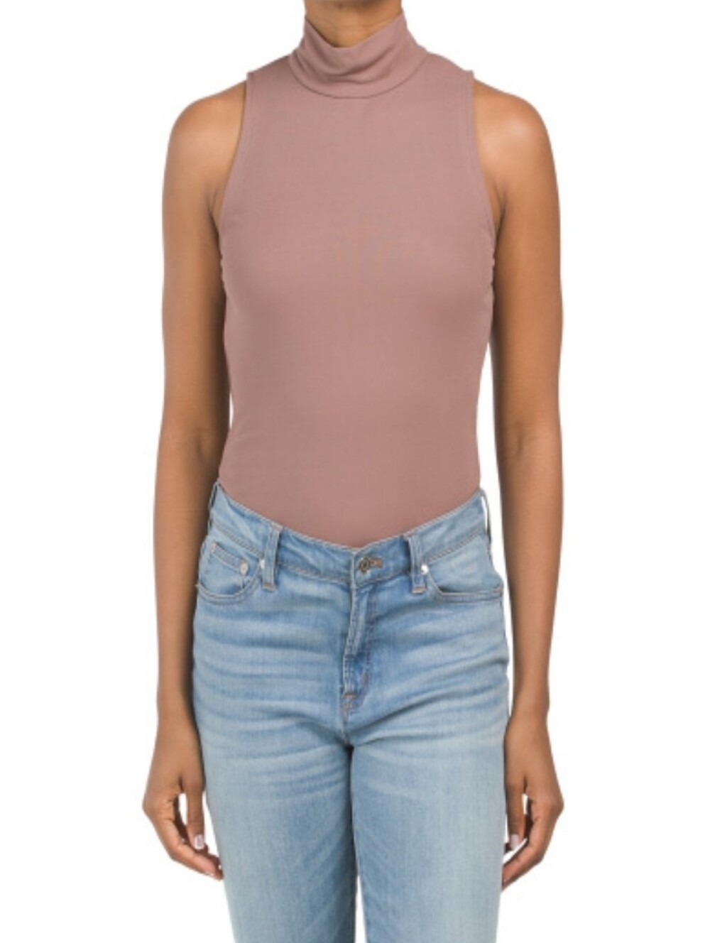 Donna Karan Mock Neck Sleeveless Bodysuit in Light Mocha - Size: L - NWT